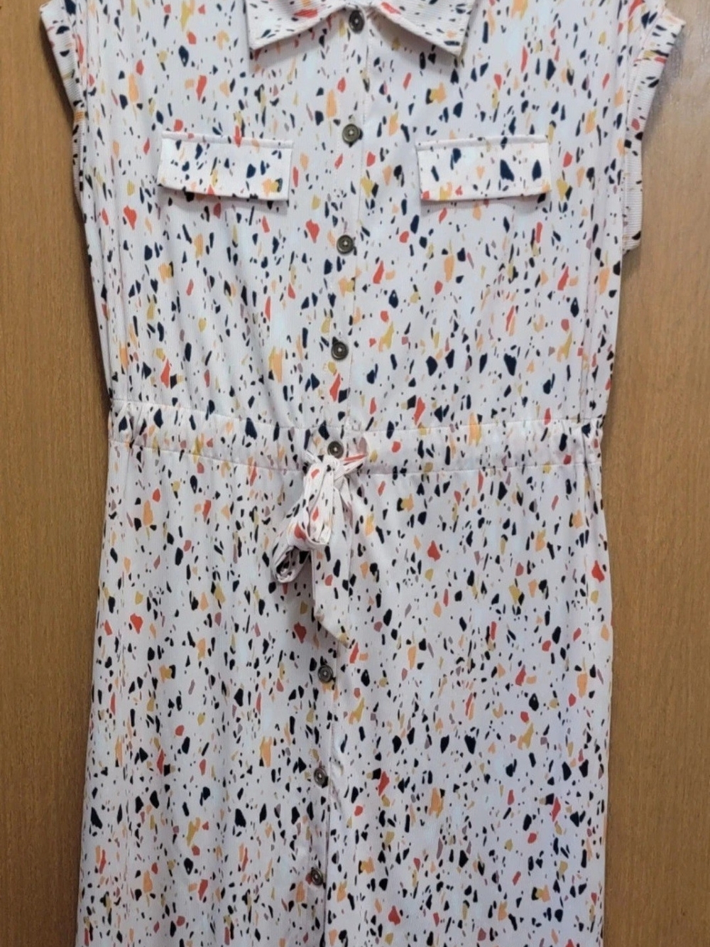 LuLaRoe Stacie Shirt Dress S Small Terrazzo Print Ribbed Knit Button Front